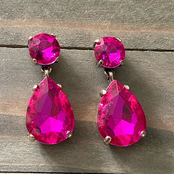 Vintage Jewelry - Rhinestone Drop Hot Barbie Pink Fuchsia Barbie Earrings, Retro, Punk, 80’s 90’s